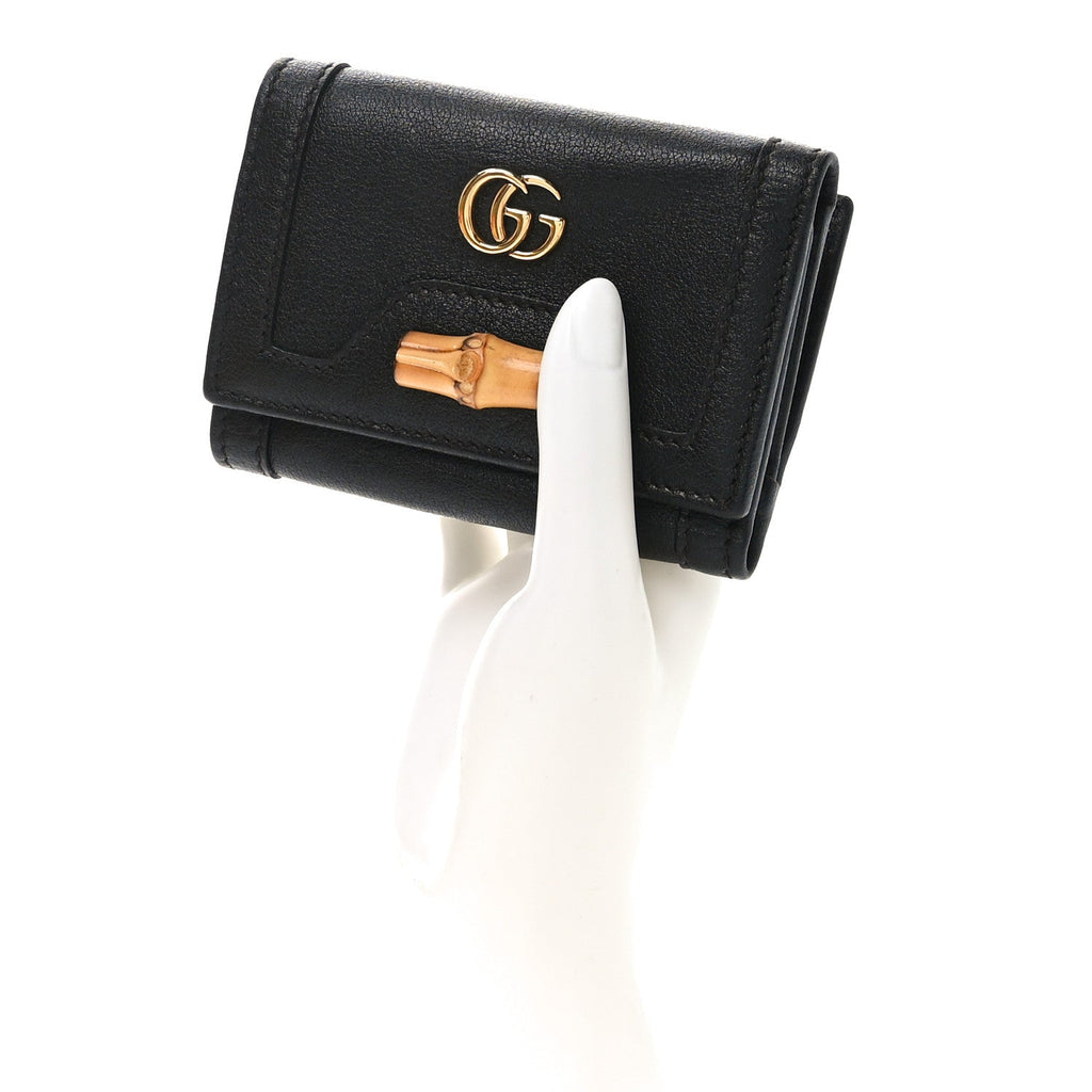 Wonka Grain Calfskin Diana Tri-Fold Wallet Black