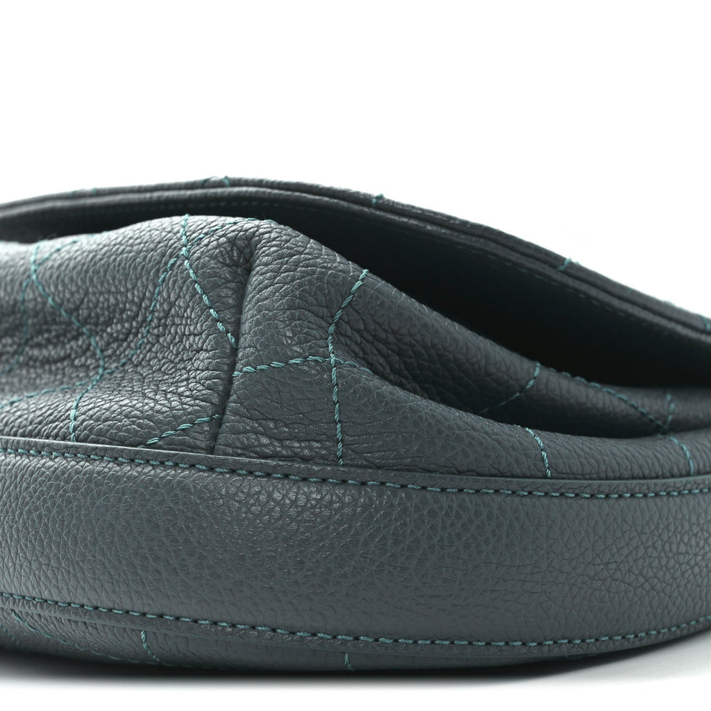 Grained Calfskin Stitched Small Messenger Flap Bag Teal
