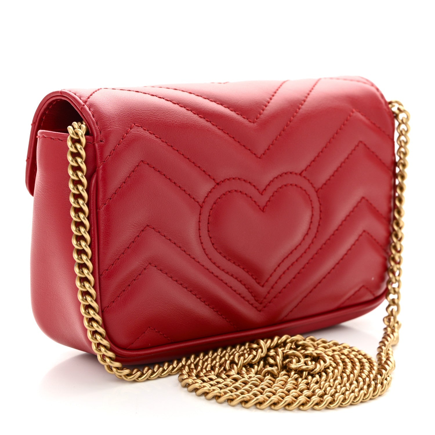 Calfskin Matelasse Super Mini GG Marmont Shoulder Bag Hibiscus Red