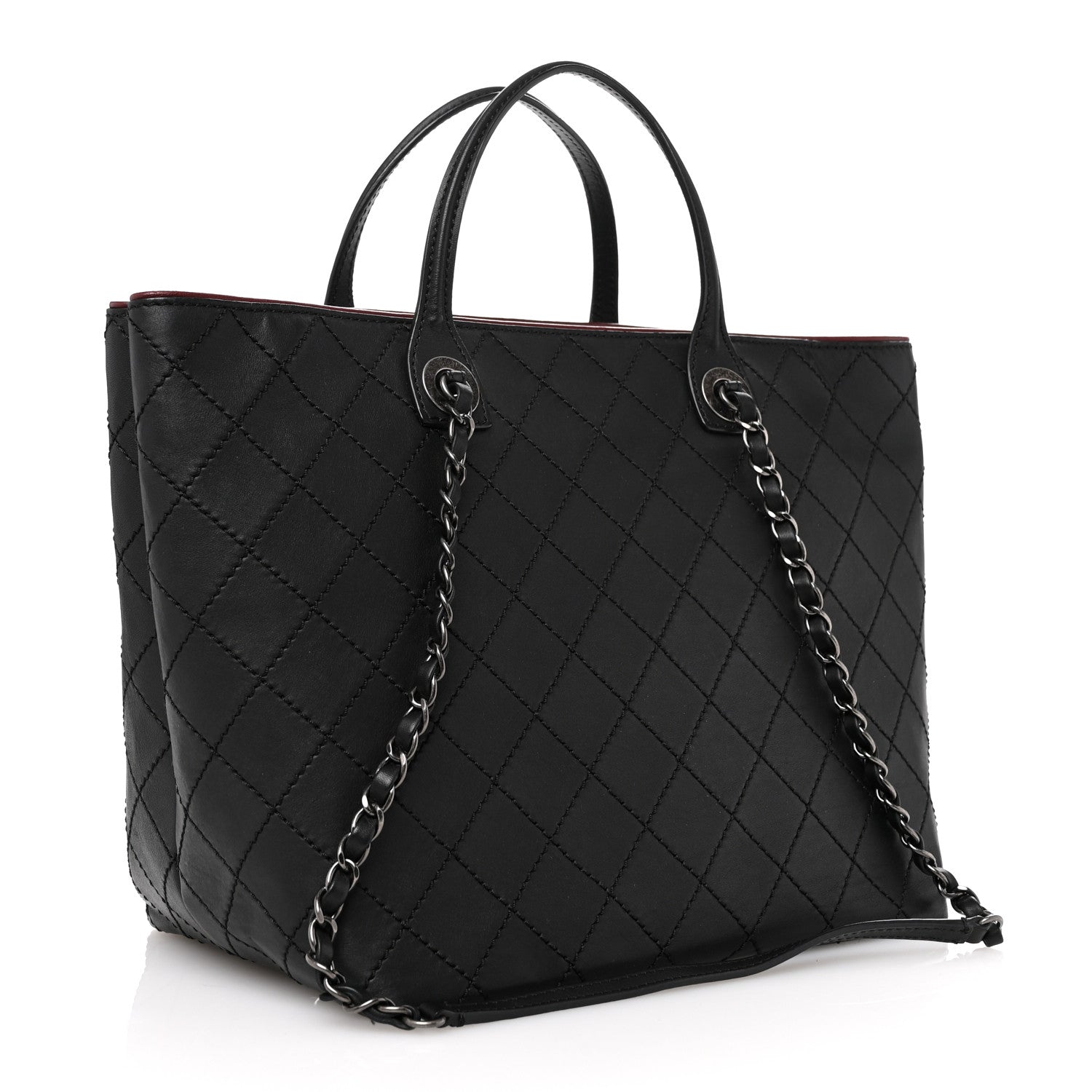 Calfskin Stitched Medium Shopping Tote Black