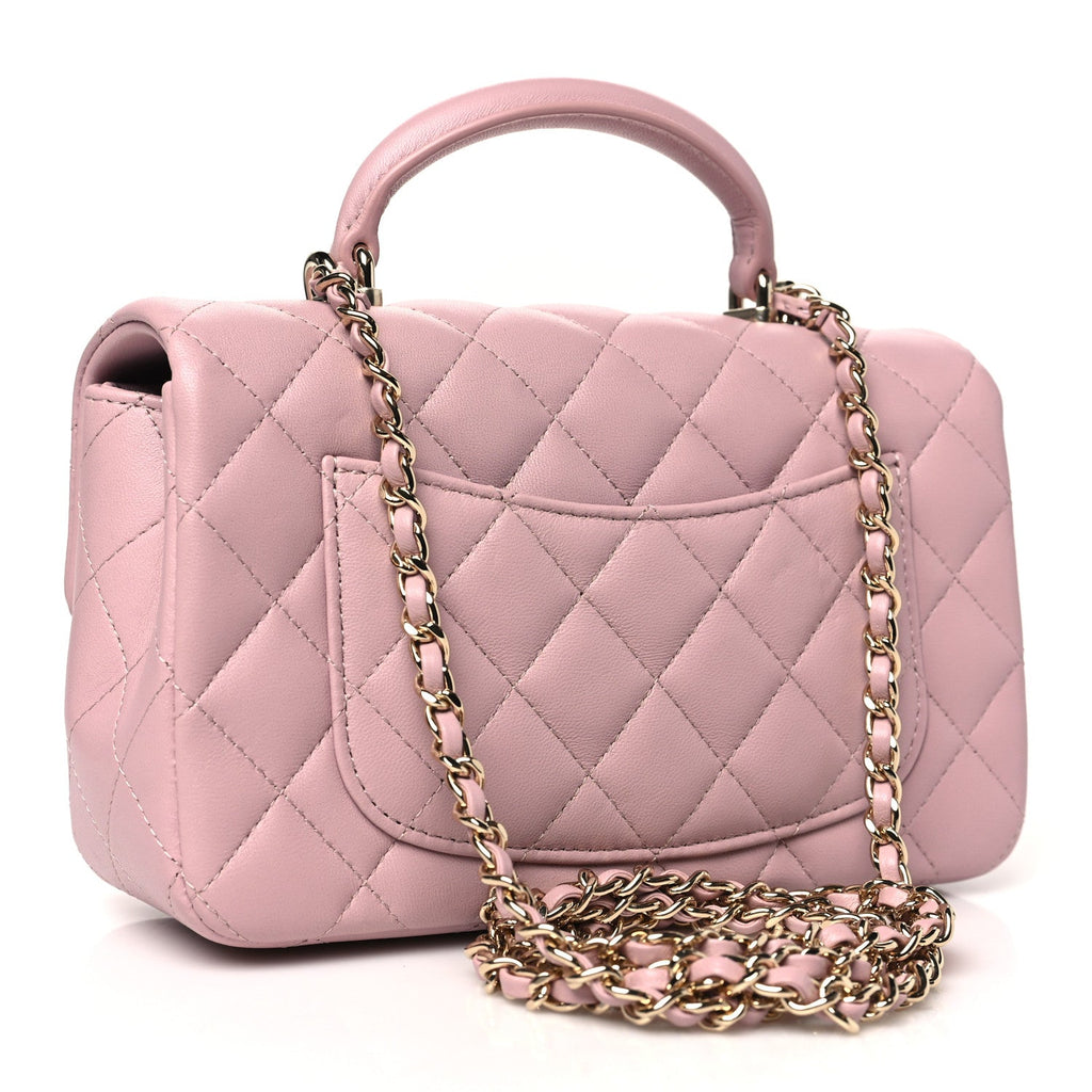 Lambskin Quilted Mini Top Handle Rectangular Flap Light Pink