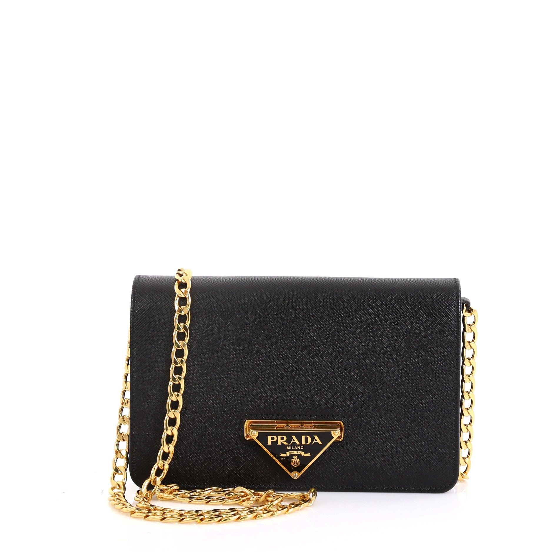 Flip Lock Wallet on Chain Clutch Saffiano Leather Small