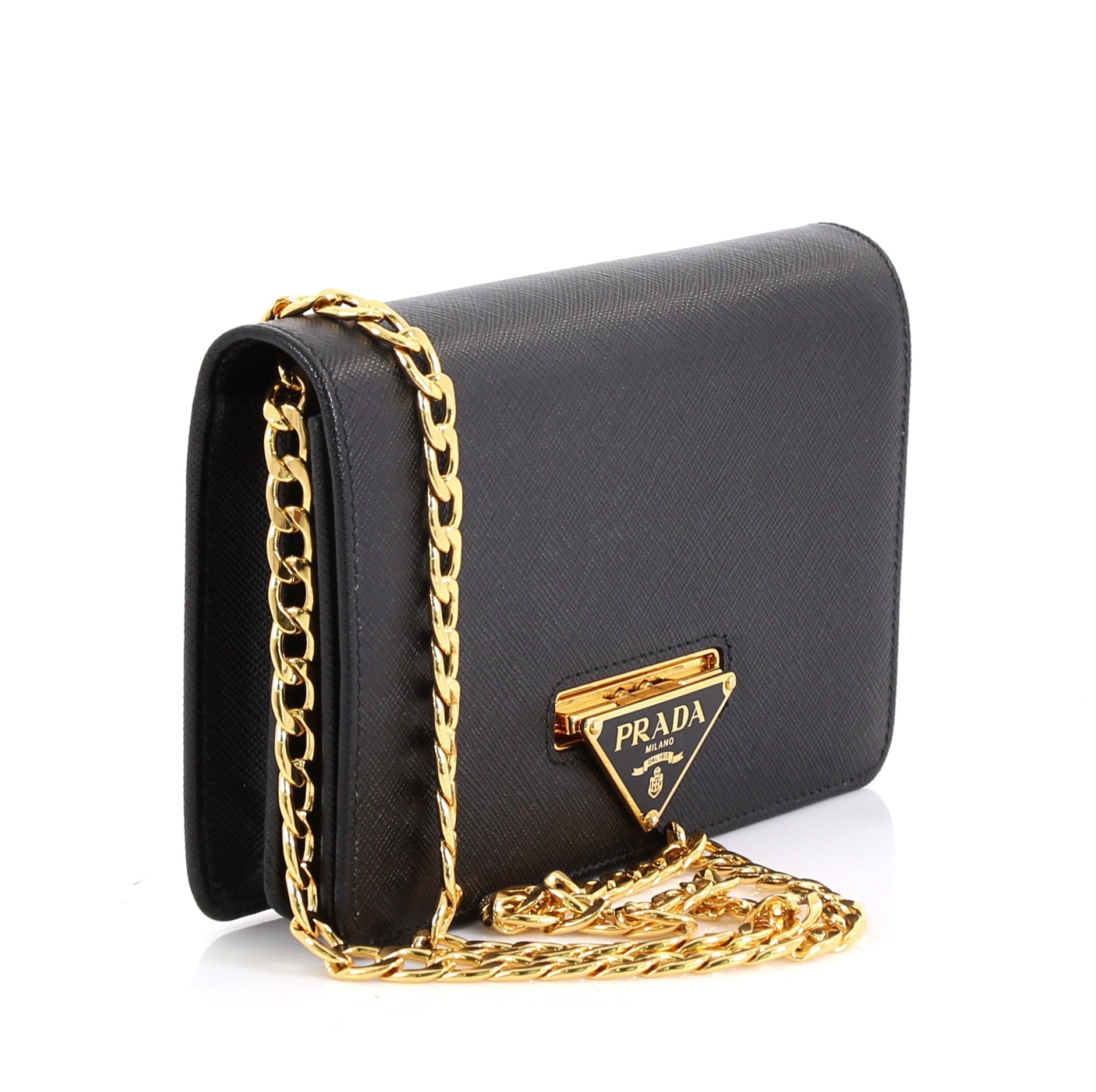 Flip Lock Wallet on Chain Clutch Saffiano Leather Small