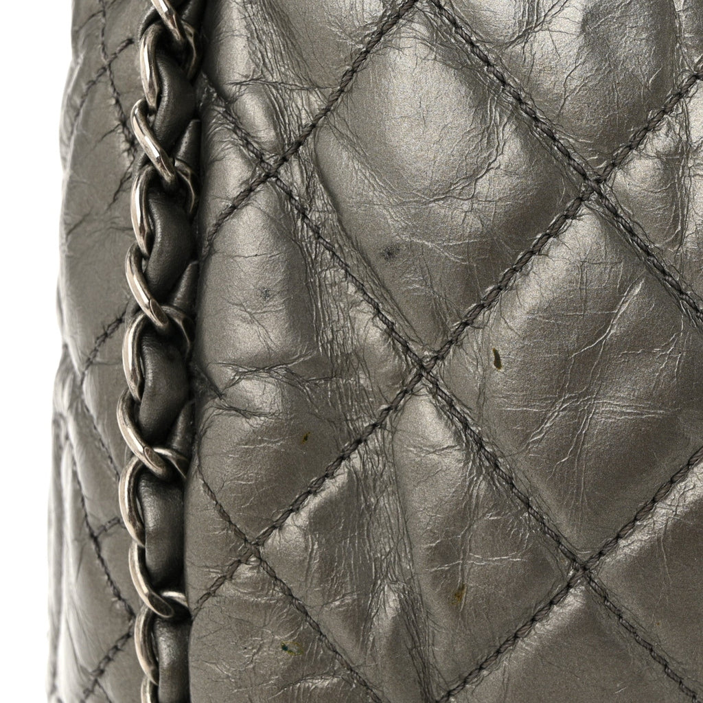 Metallic Calfskin Quilted Medium Chain Me Hobo Dark Silver