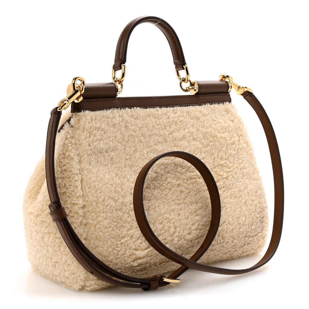 Faux Fur Vitello Medium Miss Sicily Satchel Caffe Latte Marrone
