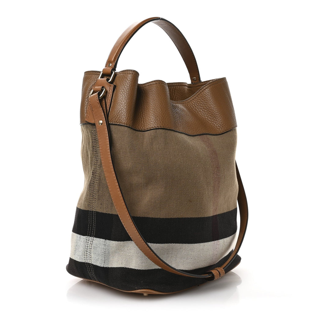 Grainy Calfskin Canvas Mega Check Medium Ashby Tassel Hobo Saddle Brown