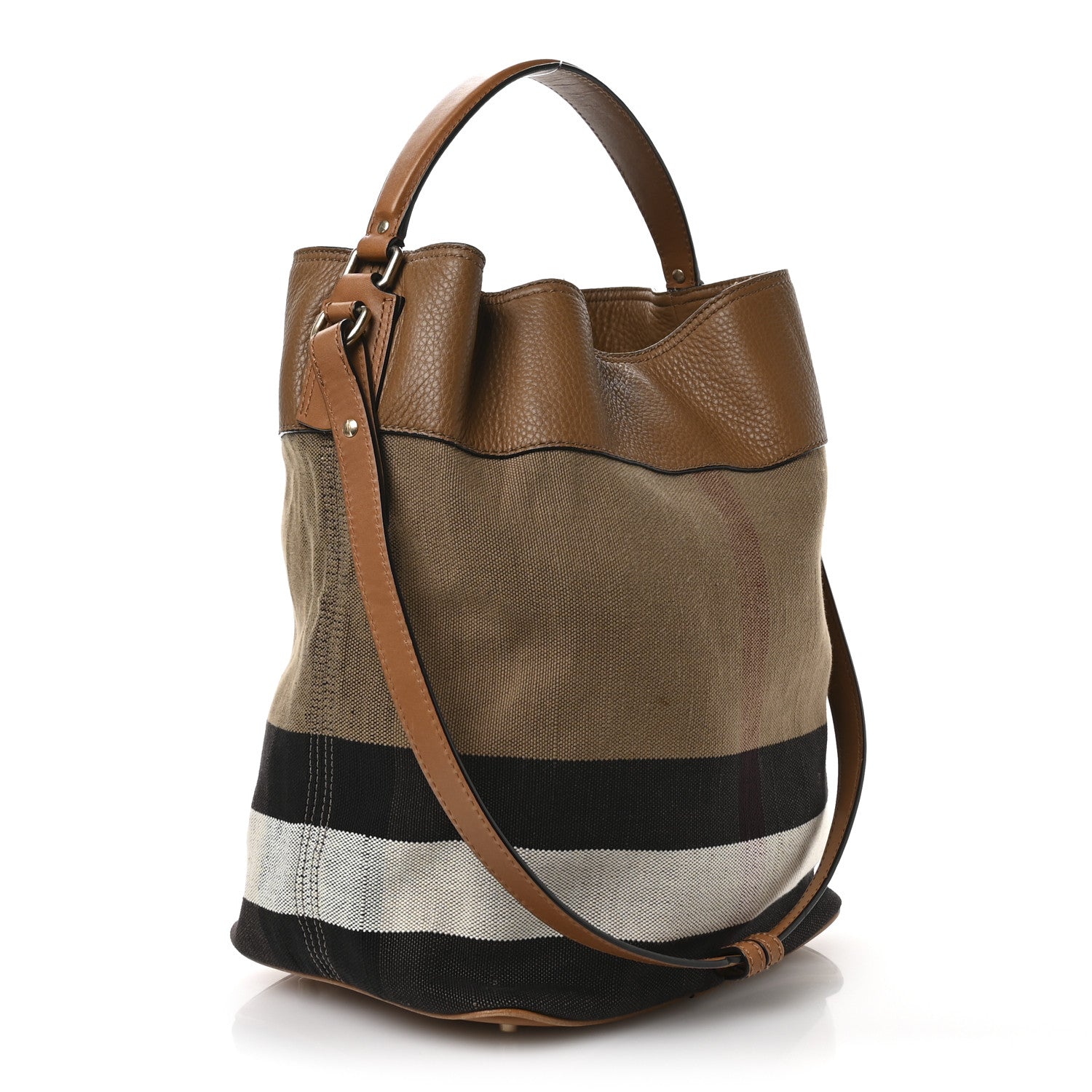 Grainy Calfskin Canvas Mega Check Medium Ashby Tassel Hobo Saddle Brown
