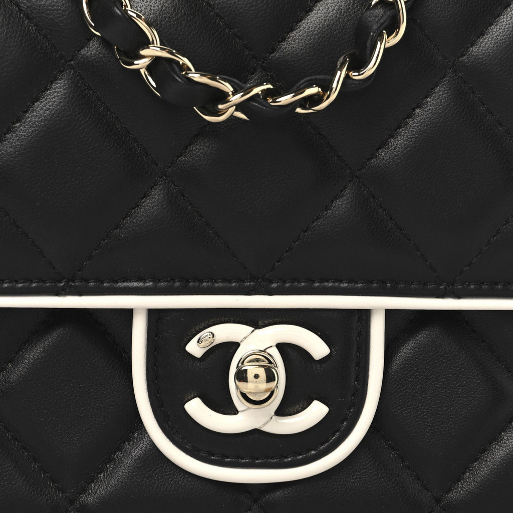 Lambskin Quilted Resin CC Mini Flap Bag Black White