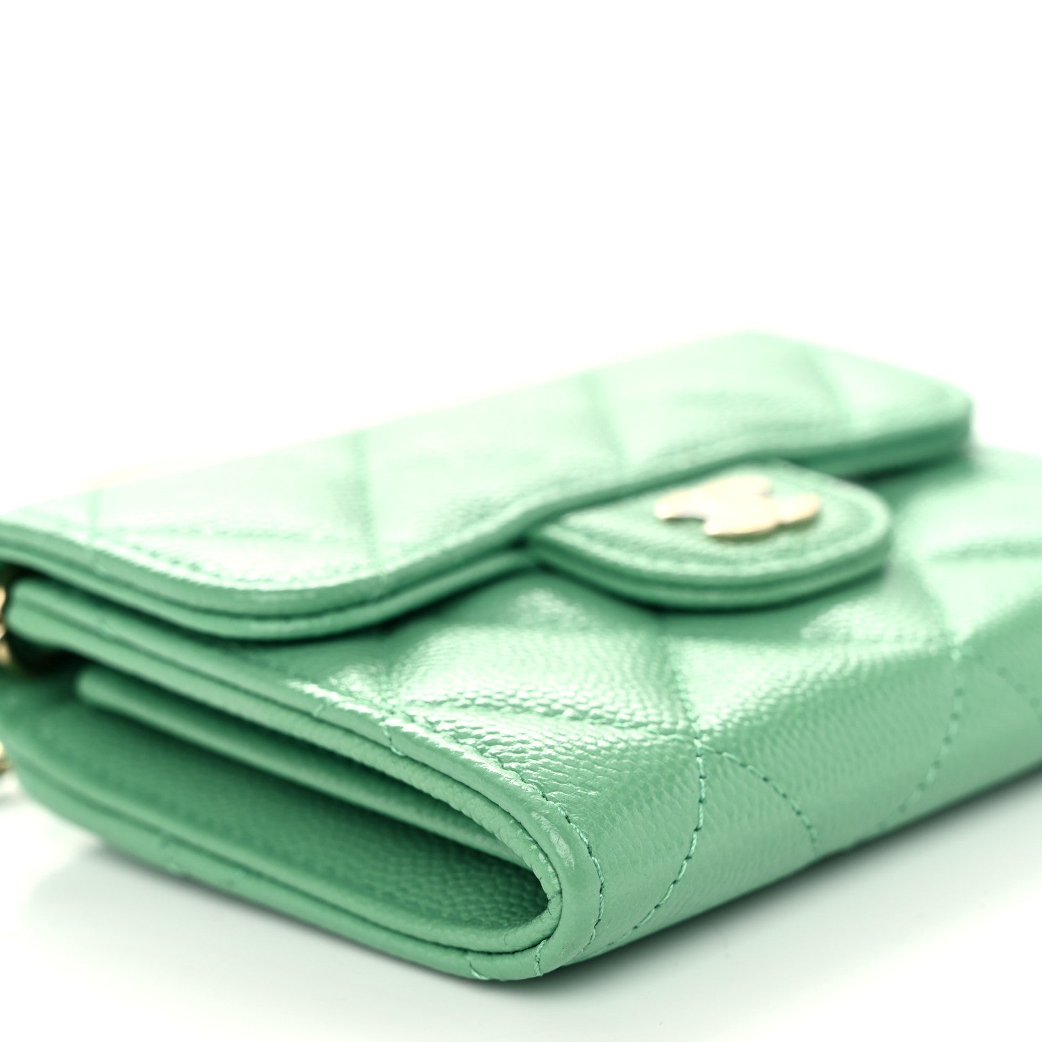 Caviar Quilted Flap  Holder On Chain Light Green