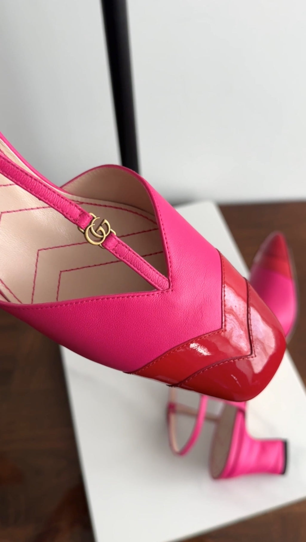 Gucci Pink and RedRed GG Logo T-Strap Heels - 40