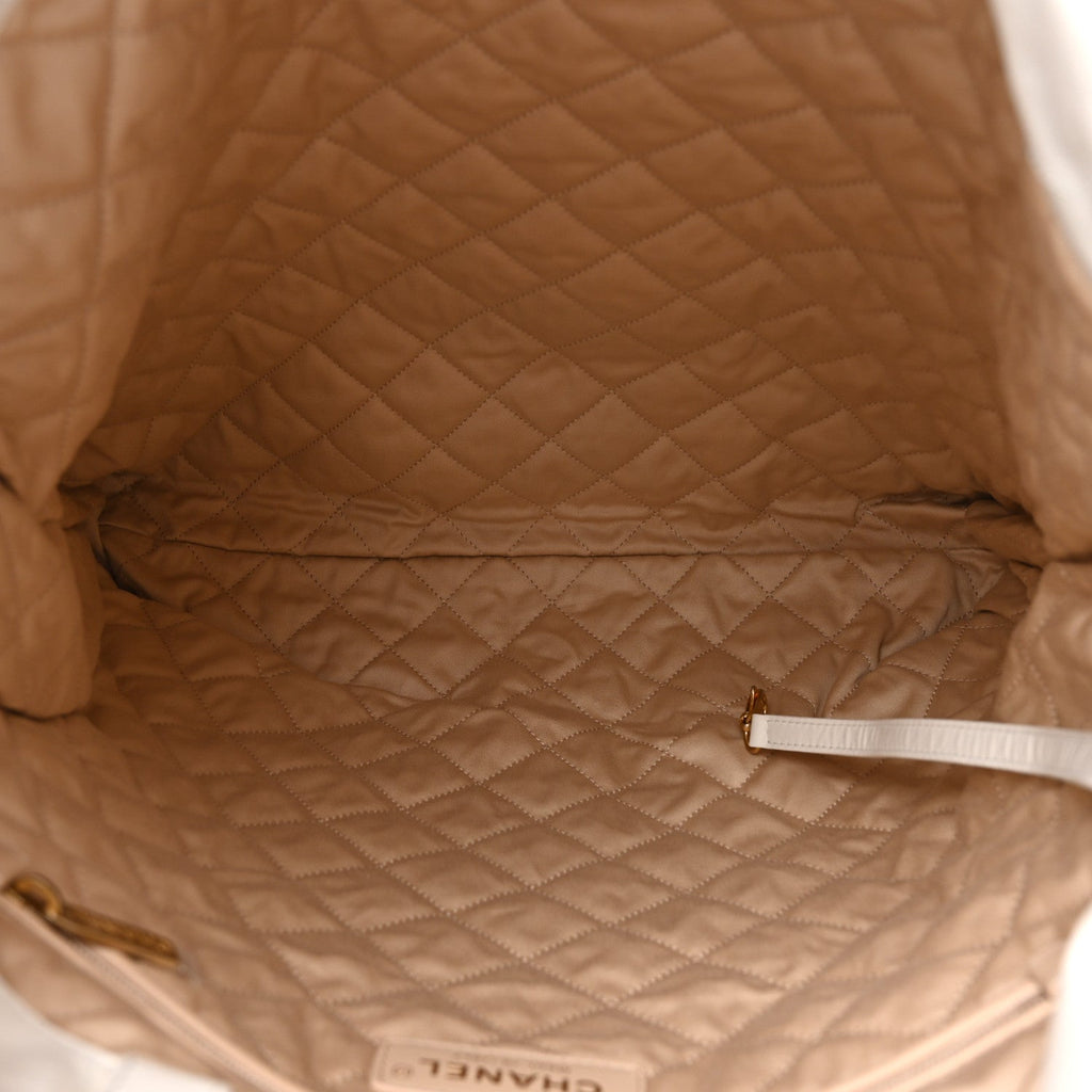 Shiny Calfskin Quilted Chanel 22 Backpack White Black