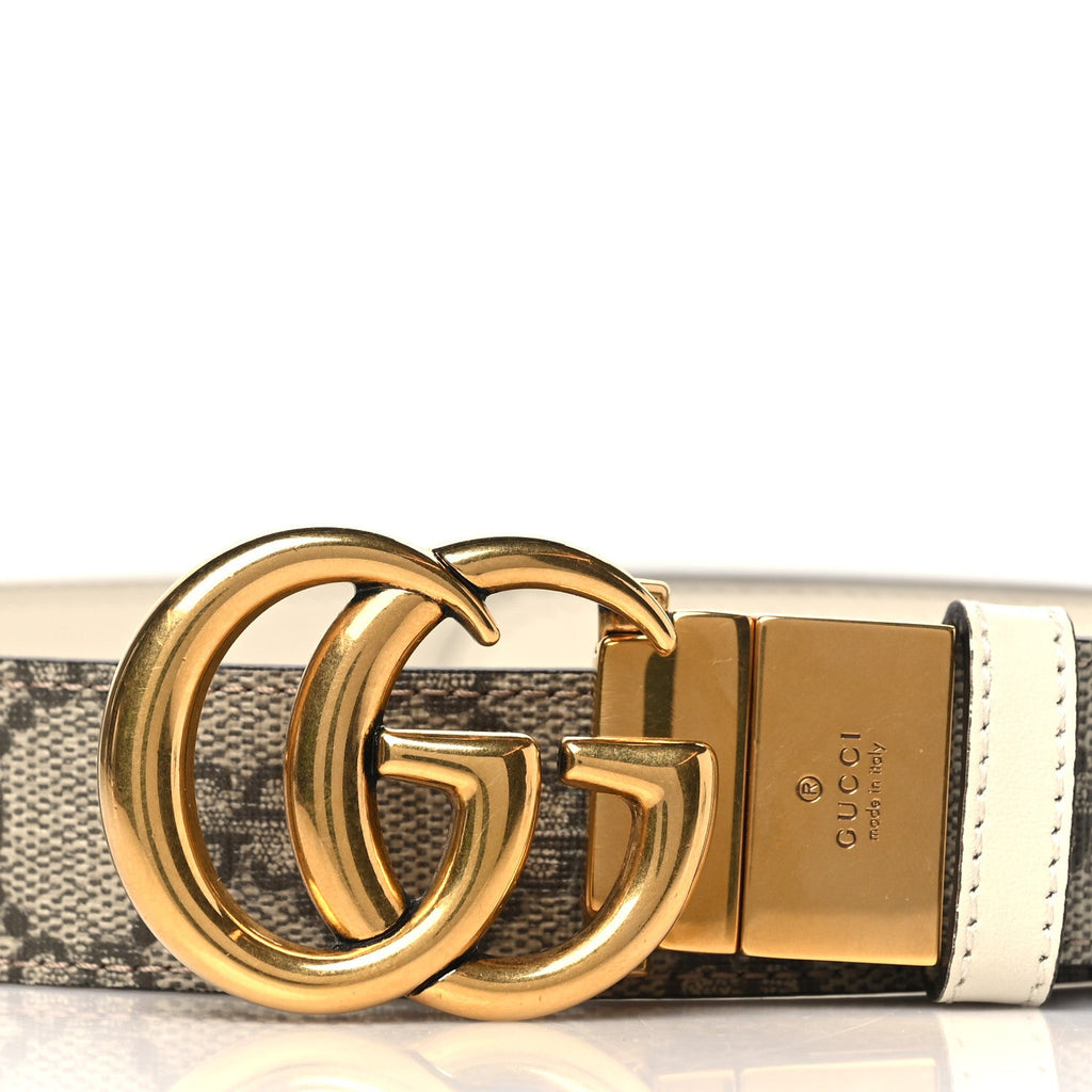 GG Supreme Monogram Plutone Calfskin Double G Reversible 30mm Belt 70 28 Beige Ebony Mystic White
