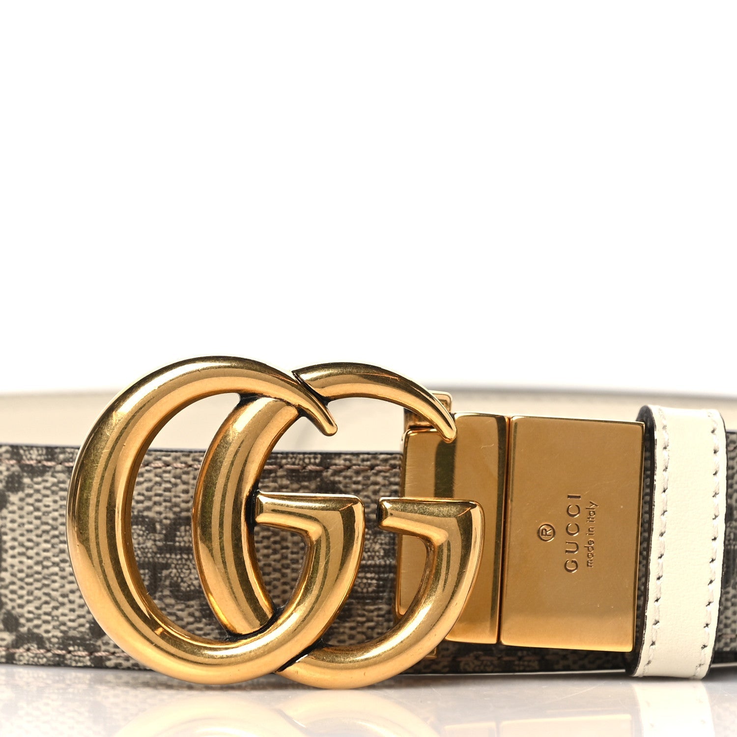 GG Supreme Monogram Plutone Calfskin Double G Reversible 30mm Belt 70 28 Beige Ebony Mystic White