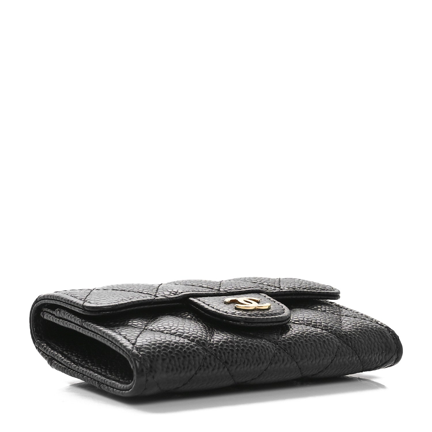 Caviar Quilted Flap  Holder Wallet Black