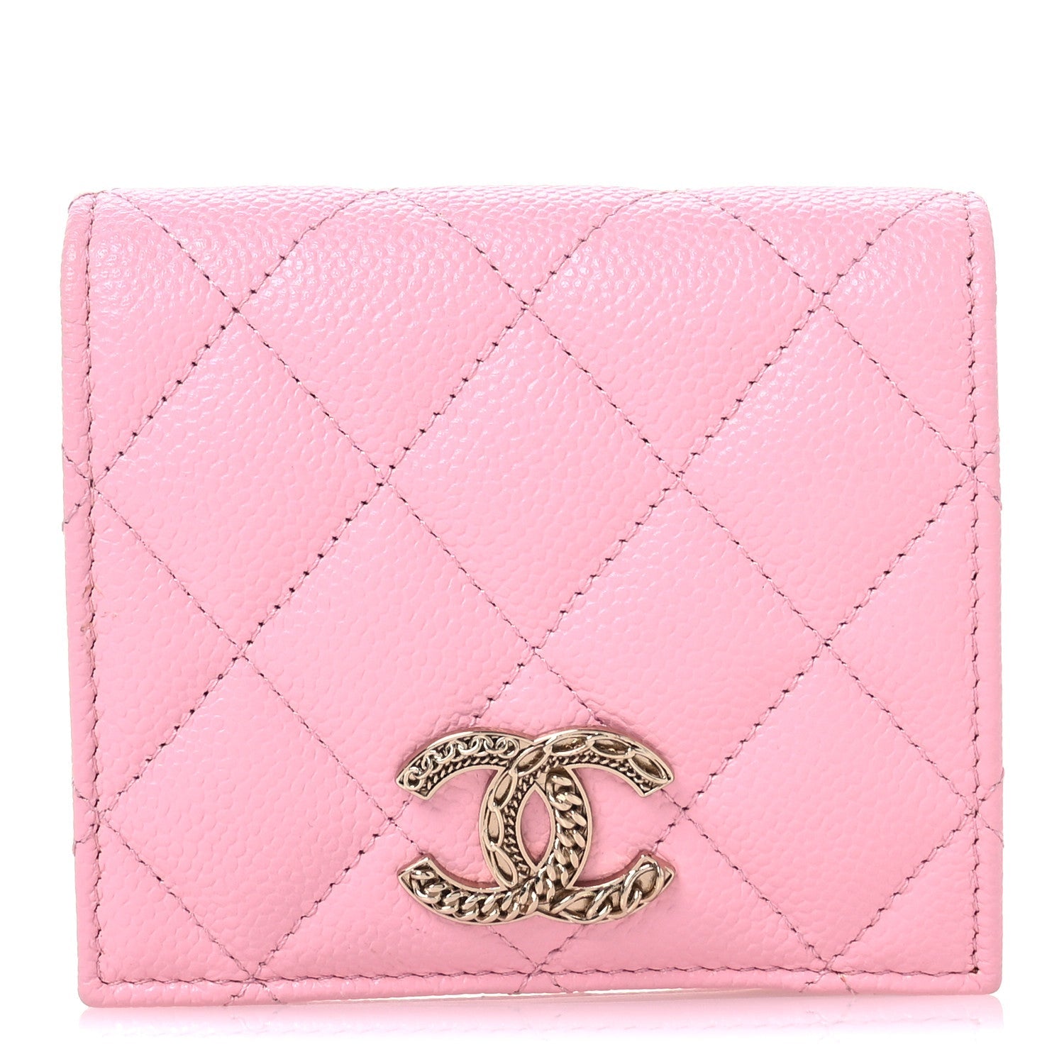 Caviar Quilted Multi Chain CC Compact Bifold Wallet Pink