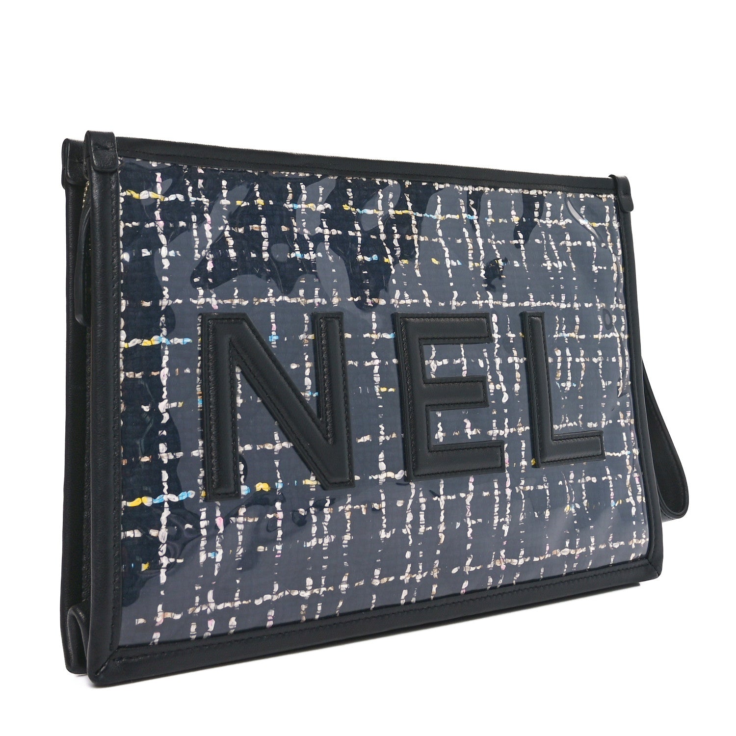 Tweed PVC Lambskin Large Pouch Black