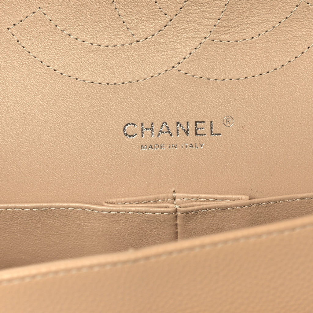 Caviar Quilted Jumbo Double Flap Beige