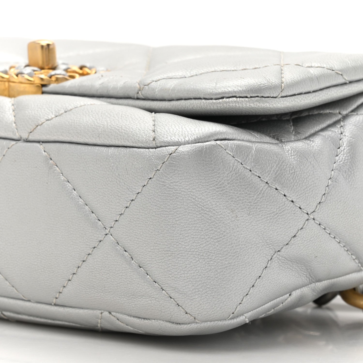 Metallic Goatskin Quilted Chanel 19 Waist Bag Silver