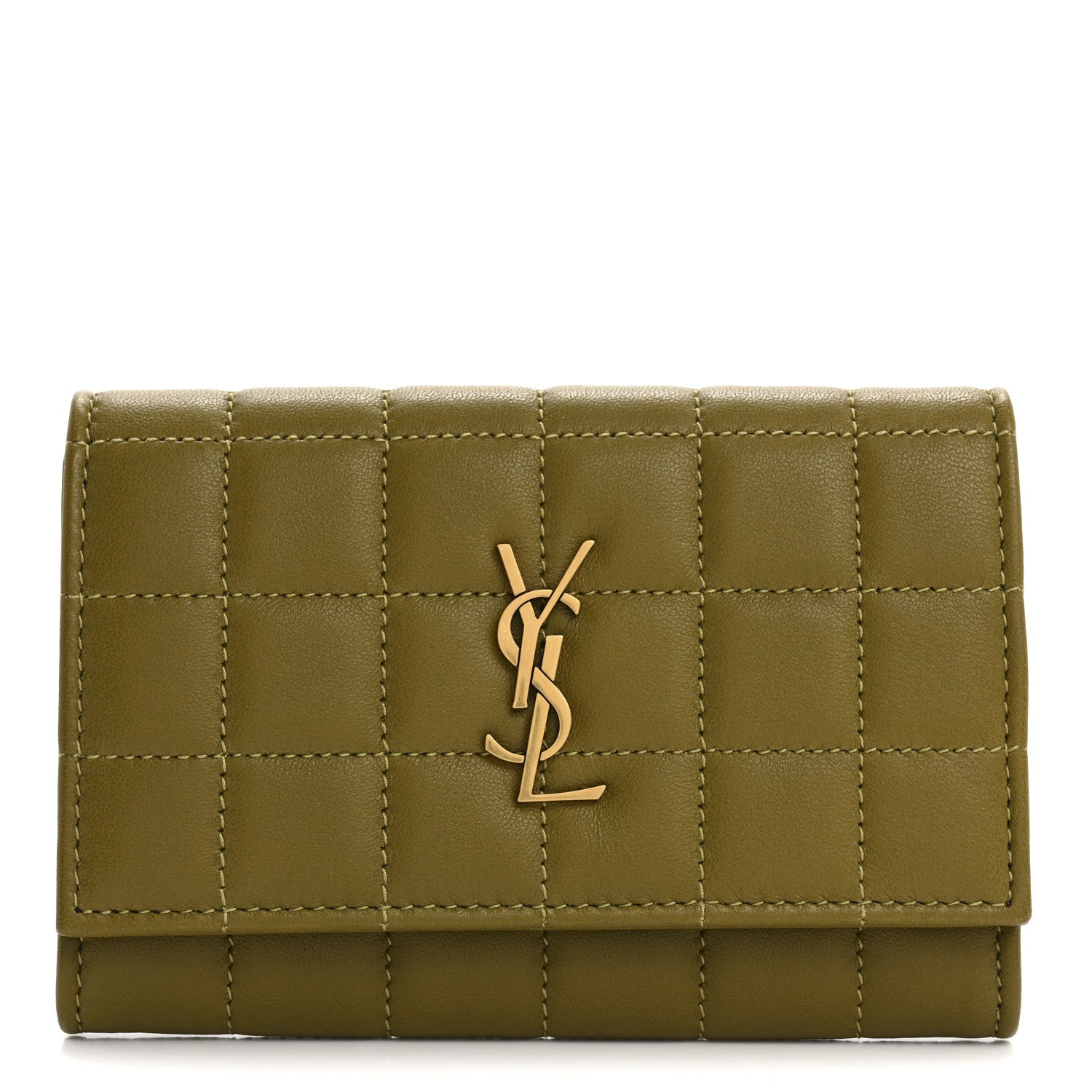Lambskin Carre Quilted Cassandre Small Envelope Wallet Olive Drab
