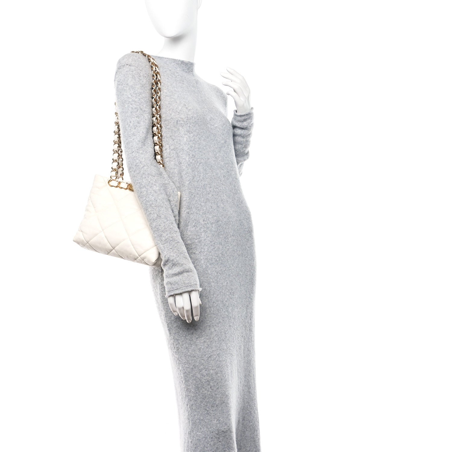 Lambskin Quilted Small Shopping Bag White