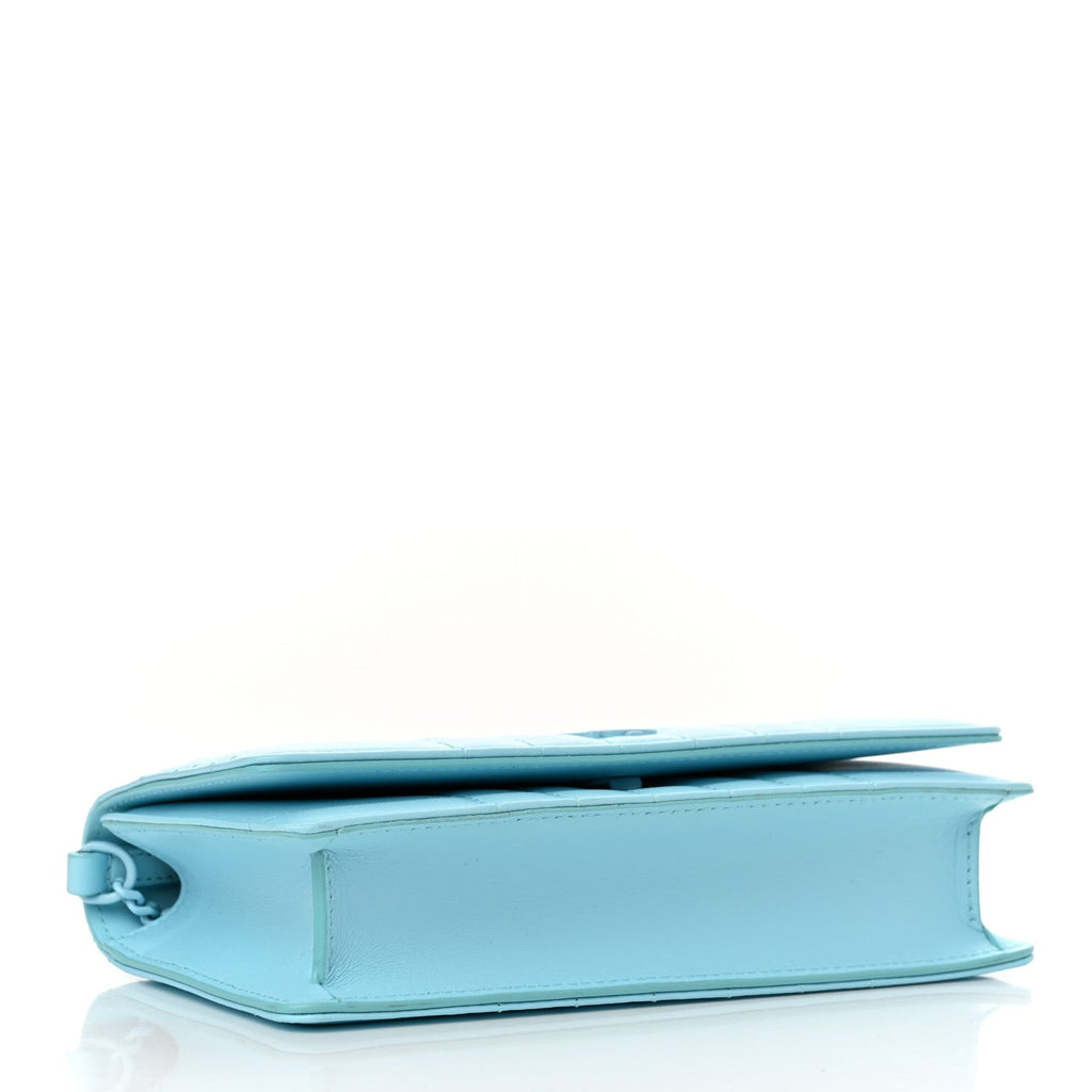 Lambskin Quilted Lola Clutch On Chain Cool Sky Blue