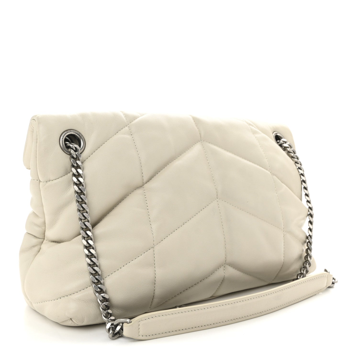 Lambskin Quilted Small Loulou Puffer Monogram Chain Satchel Blanc Vintage