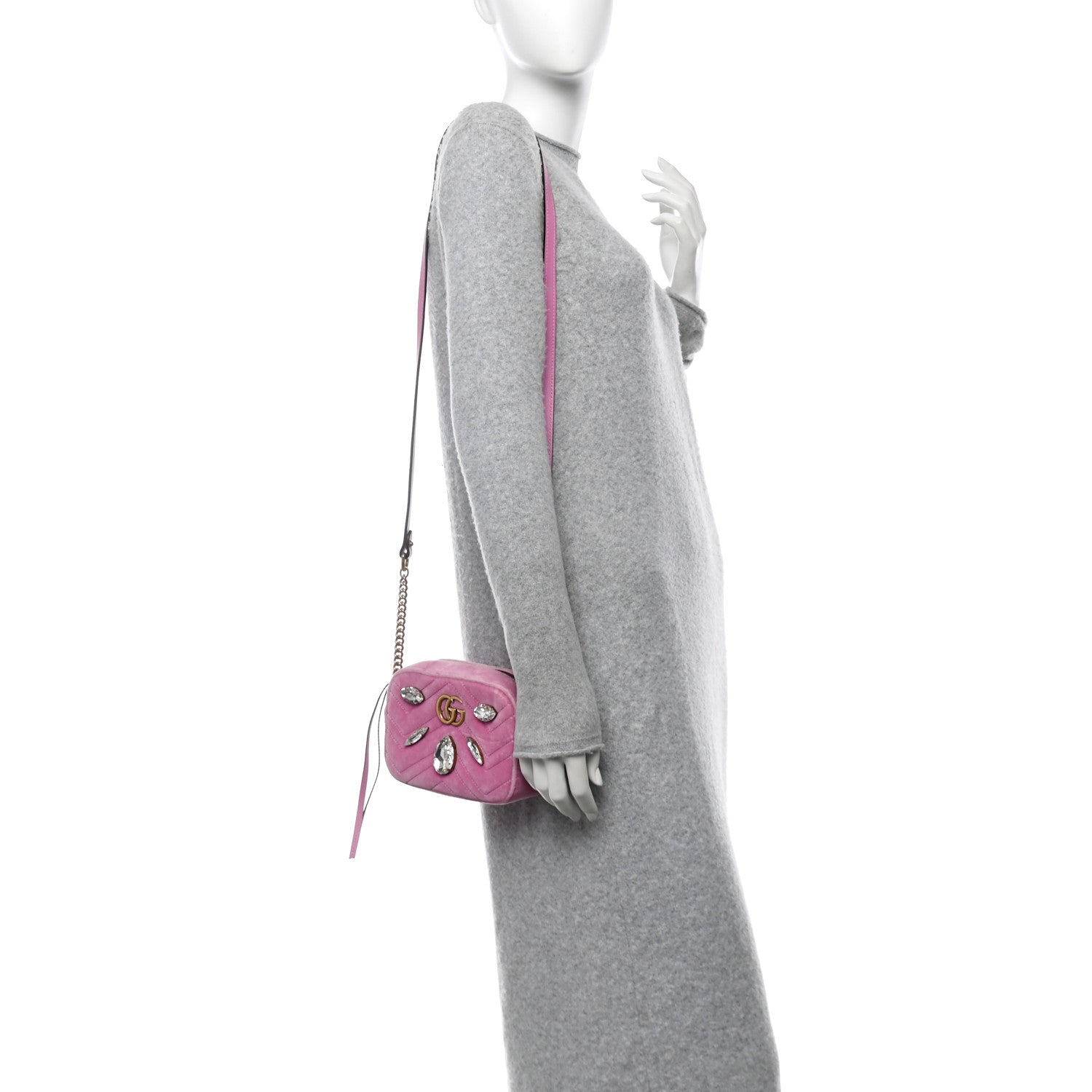 Velvet Matelasse Marquise Crystals Mini GG Marmont Chain Shoulder Bag Malva