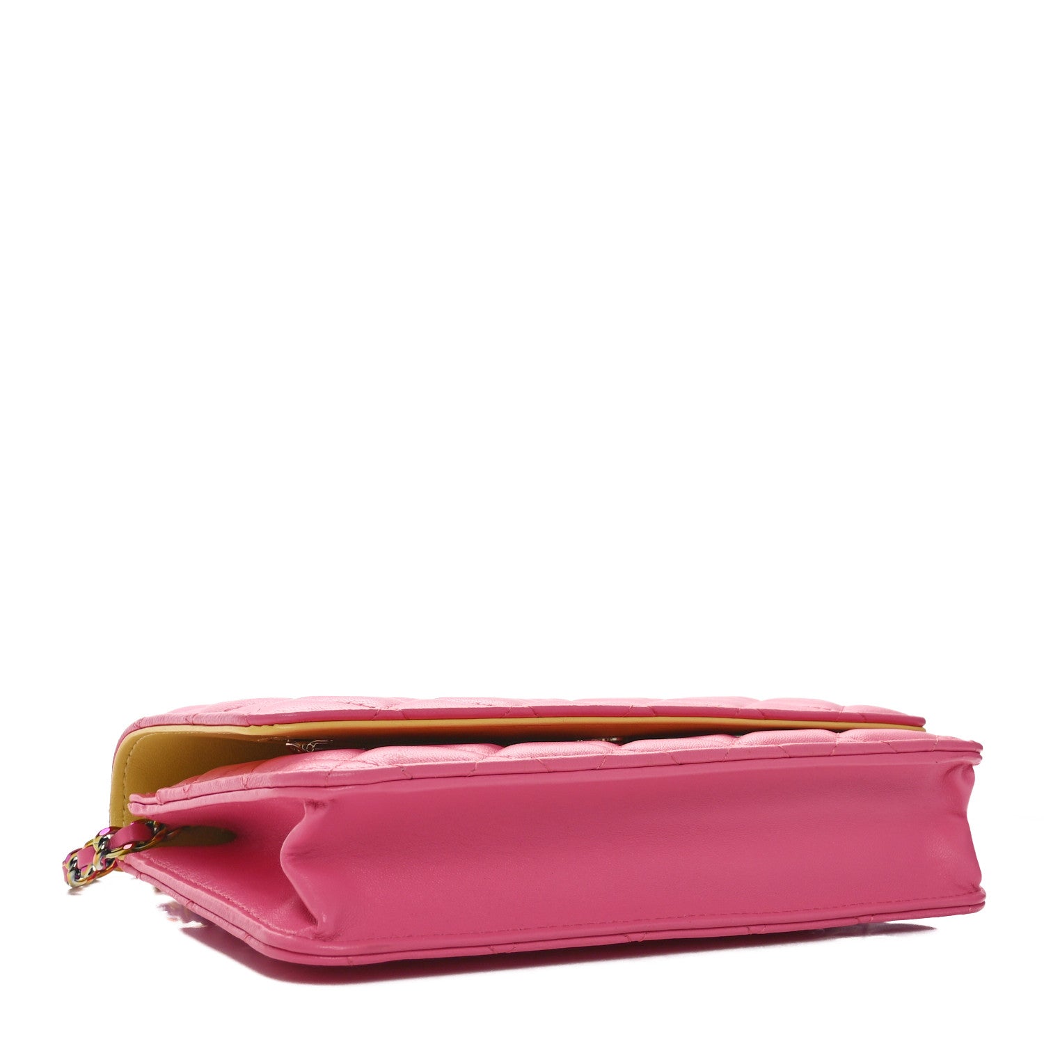 Lambskin Quilted Wallet On Chain WOC Pink Yellow