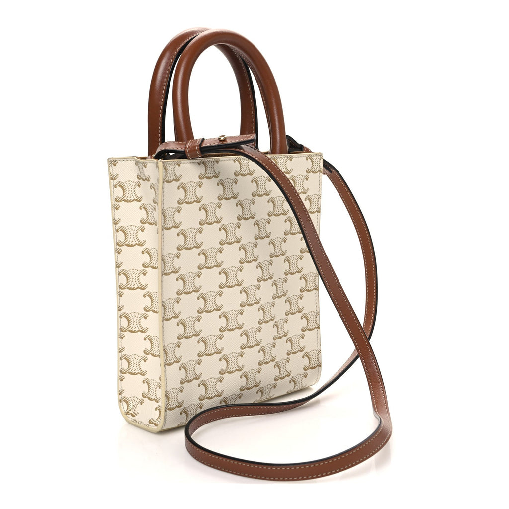 Triomphe Canvas Calfskin Mini Vertical Cabas White
