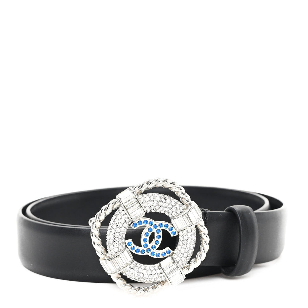 Calfskin Crystal CC Lifesaver Belt 75 30 Black