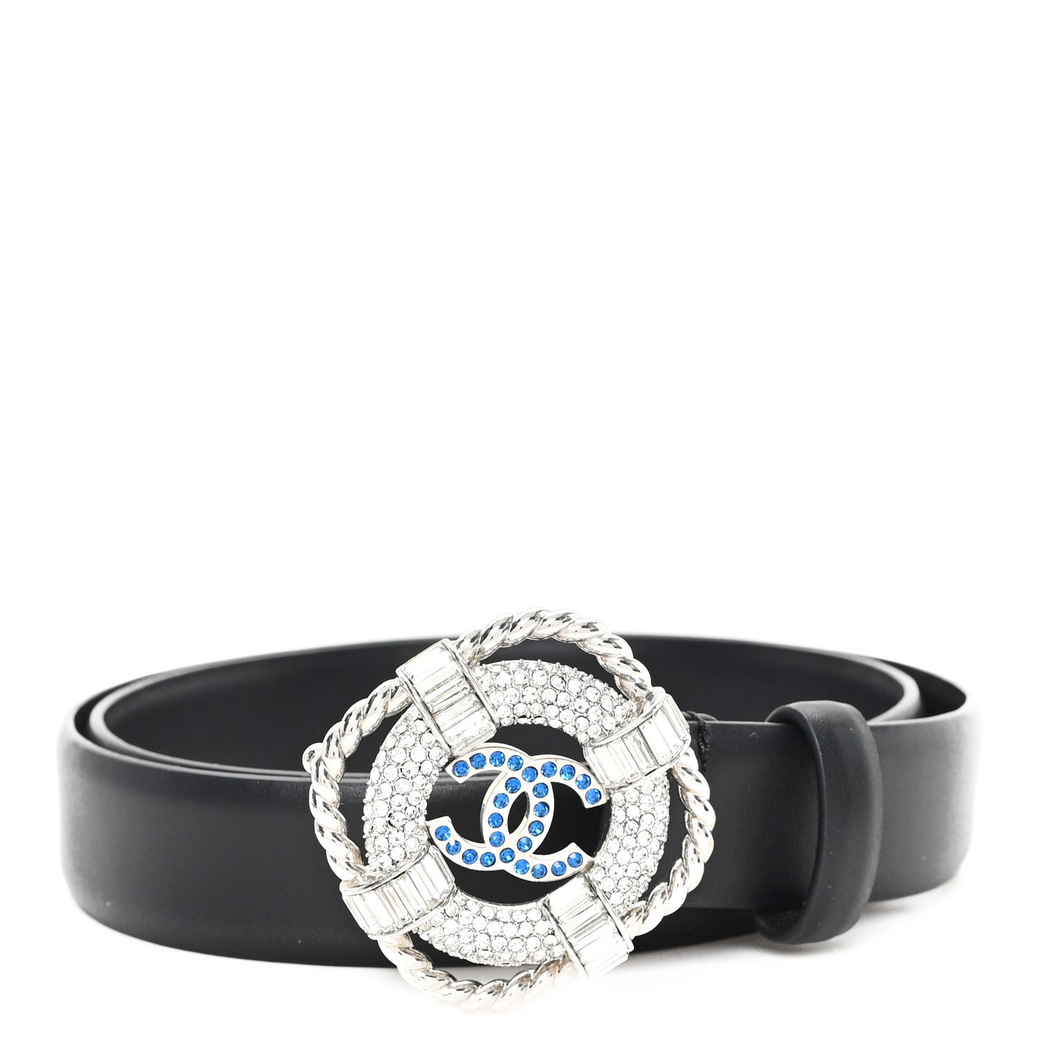 Calfskin Crystal CC Lifesaver Belt 75 30 Black