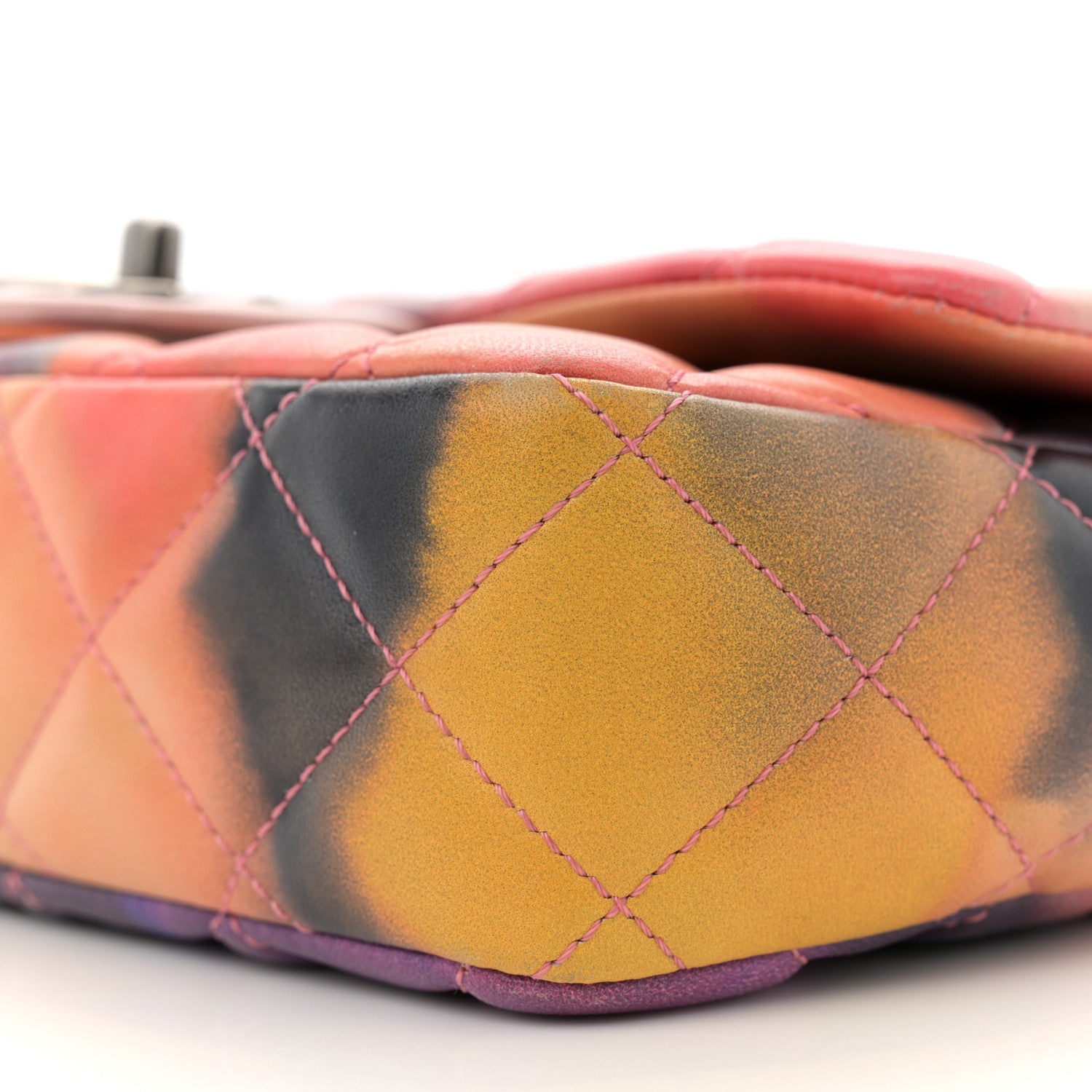 Printed Lambskin Quilted Small Flower Power Flap Ecru Orange Red Purple
