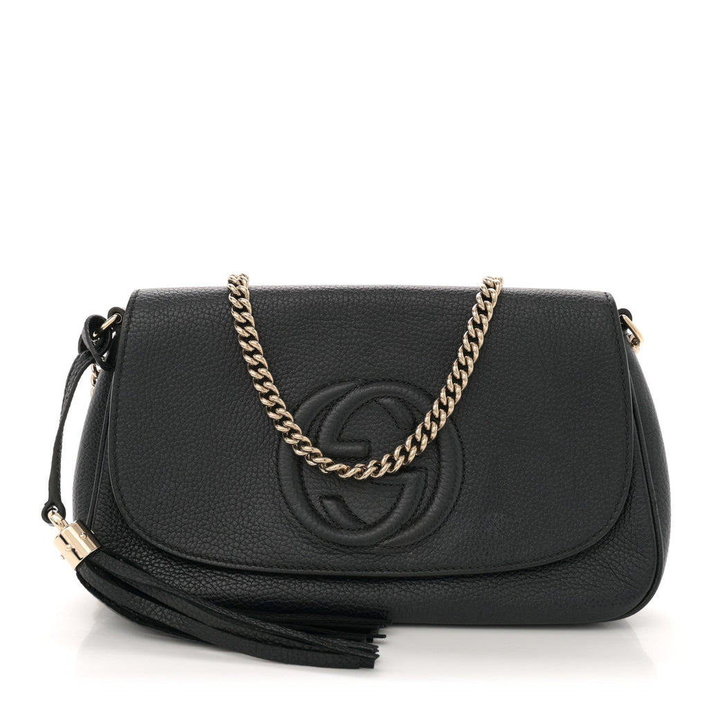 Pebbled Calfskin Medium Soho Flap Crossbody Black