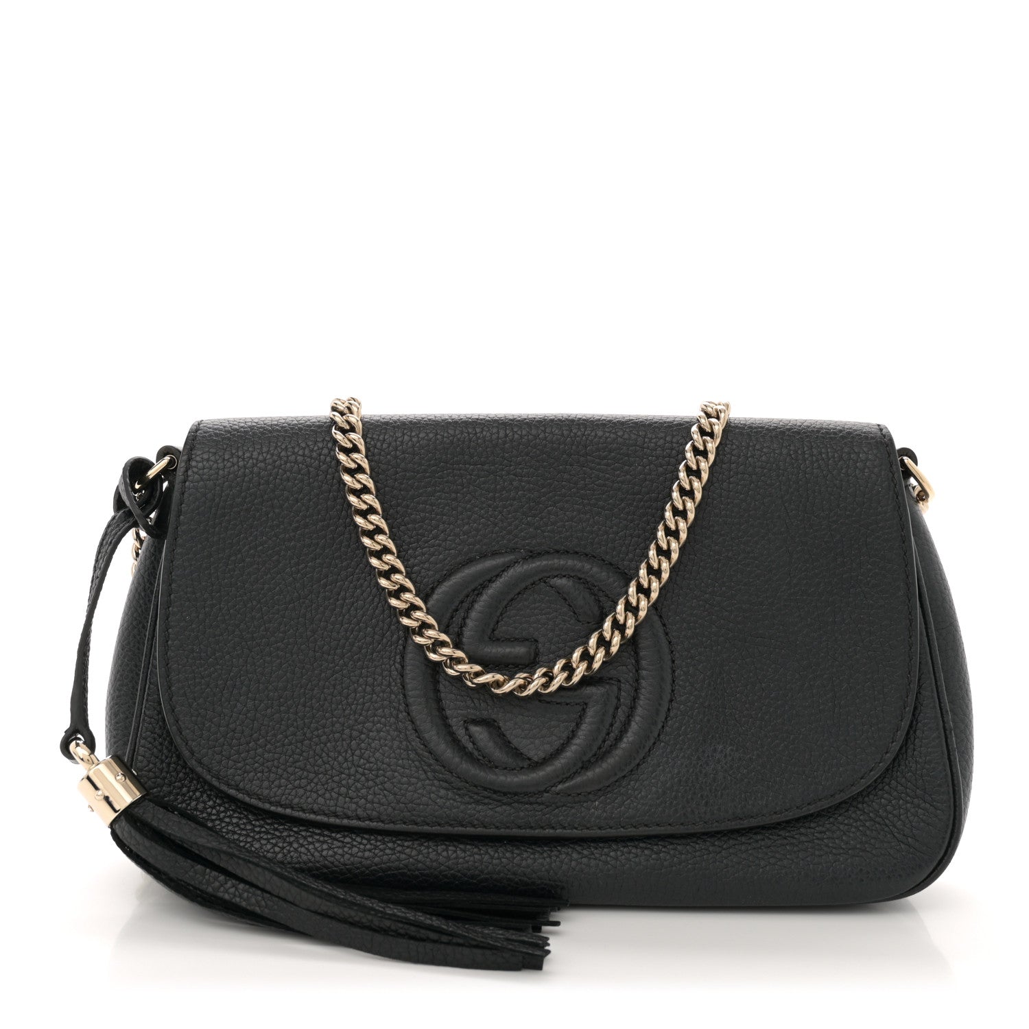 Pebbled Calfskin Medium Soho Flap Crossbody Black