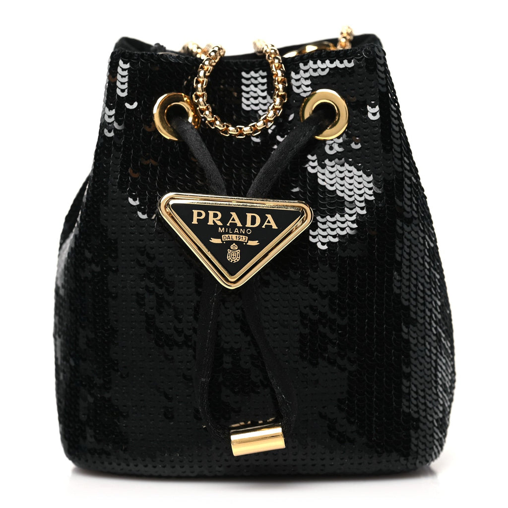 Sequin Satin Triangle Logo Mini Pouch Black