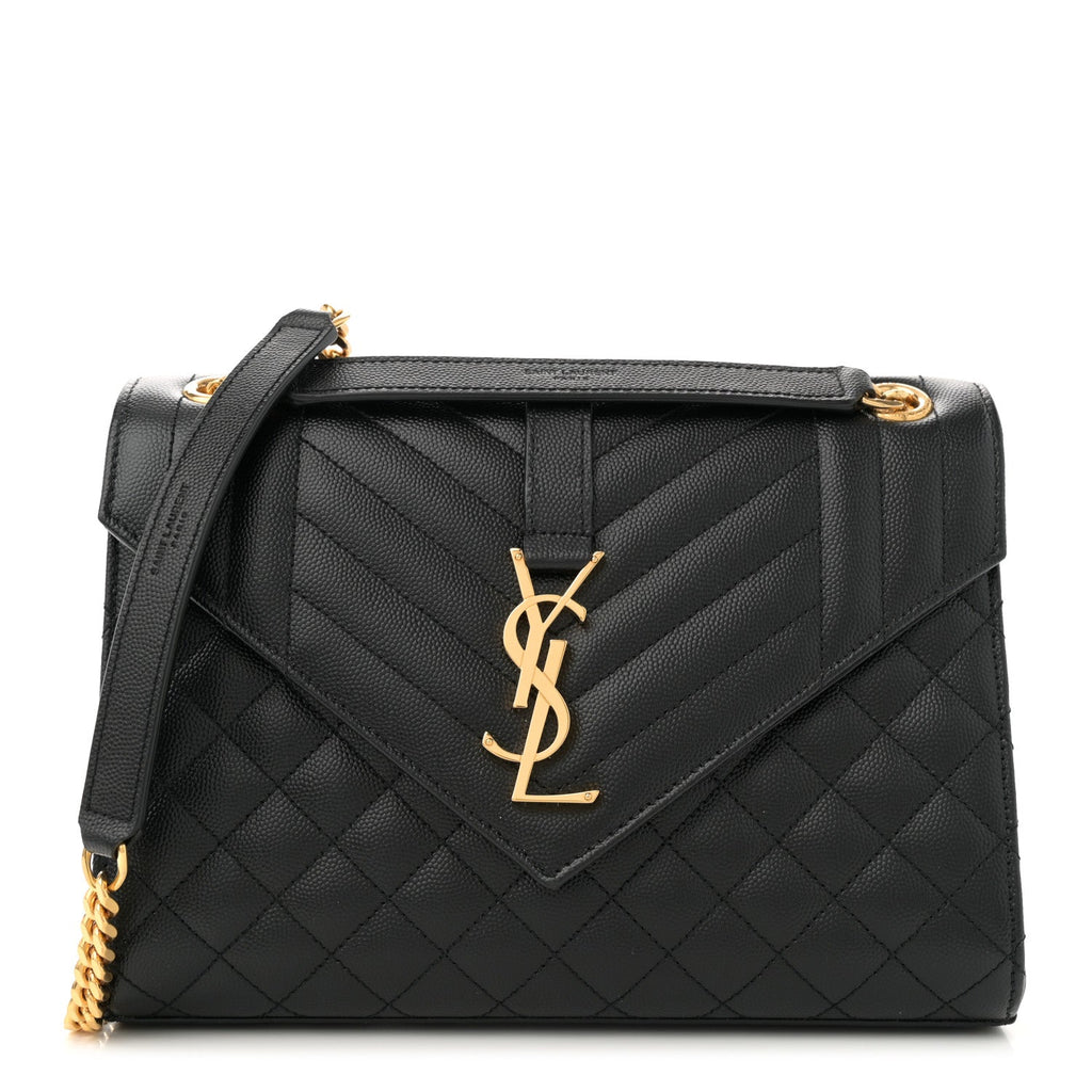 Grain De Poudre Textured Mixed Matelasse Triquilt Medium Monogram Satchel Black