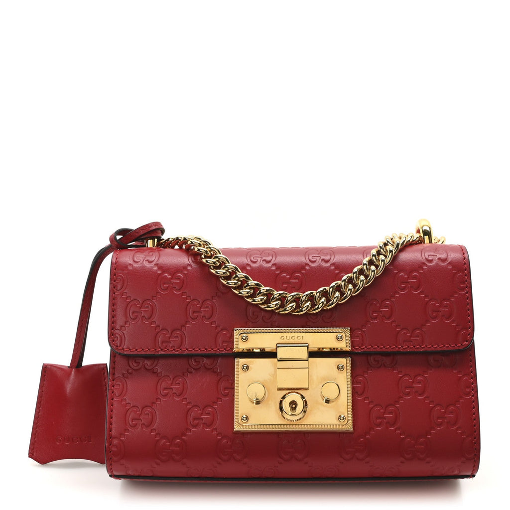 Guccissima Small Padlock Shoulder Bag Hibiscus Red