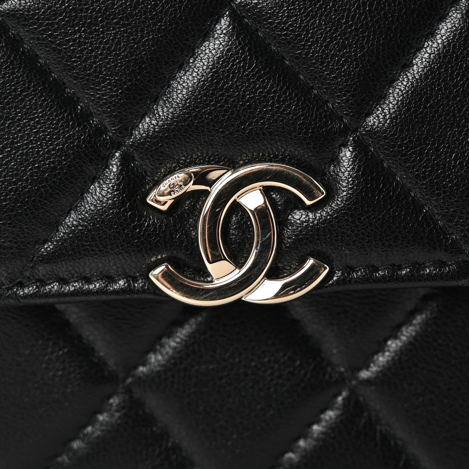 Lambskin Quilted Top Handle Flap Clutch With Chain Black