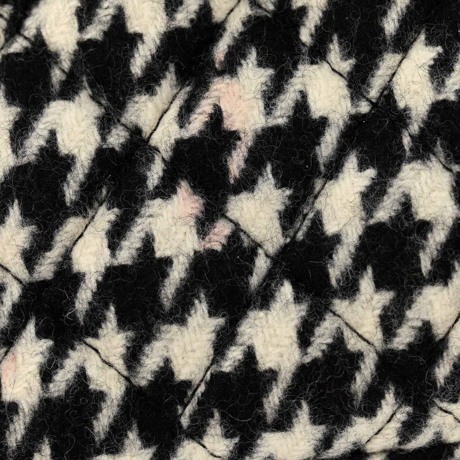 Tweed Houndstooth Quilted Nano Kelly Shopper Black White