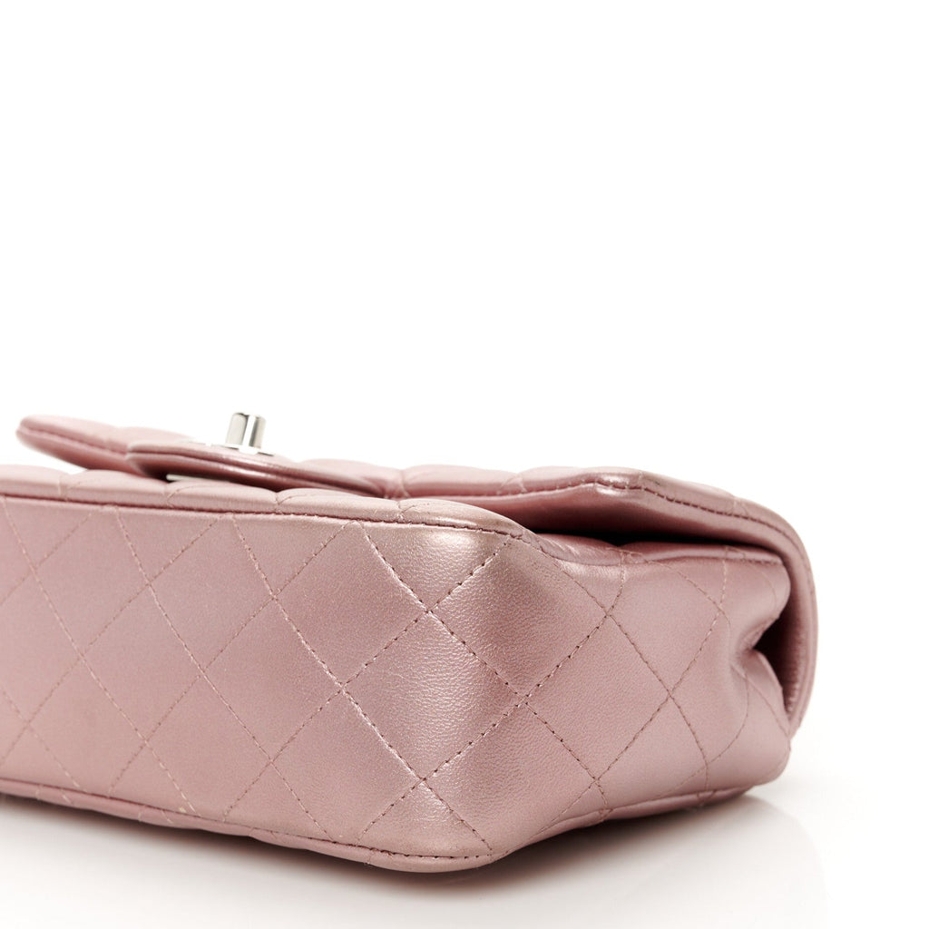 Metallic Lambskin Quilted Mini Rectangular Flap Pink