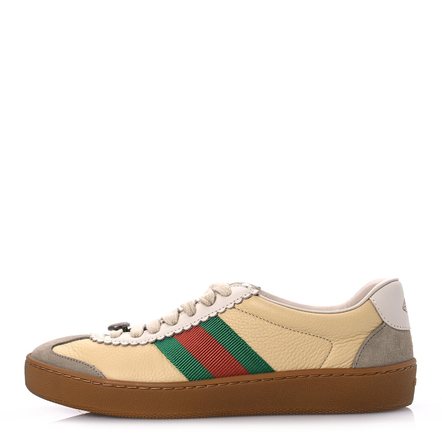Calfskin Suede Web Womens G74 Sneakers 35.5 Oatmeal Burro New Mystic White