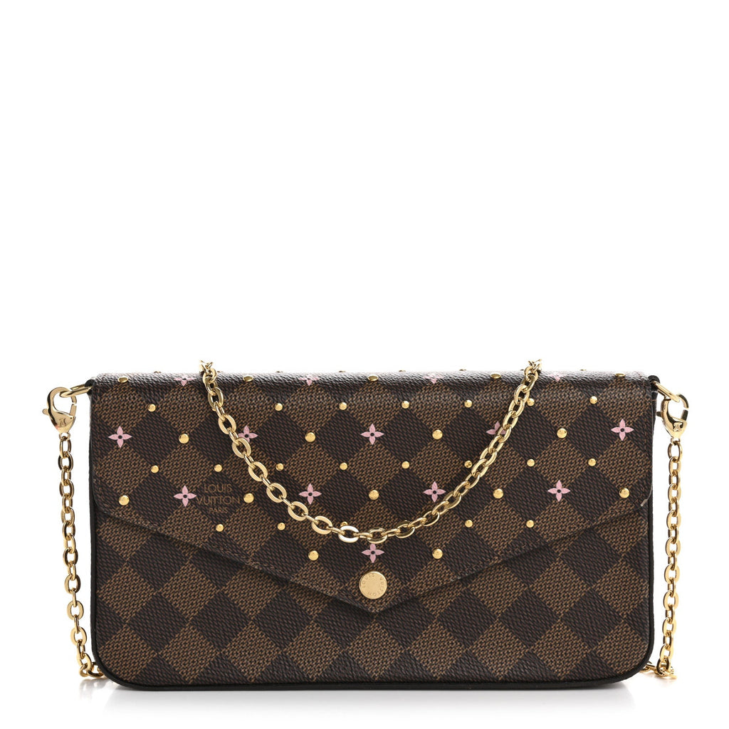 Damier Ebene Studded Pochette Felicie Chain Wallet