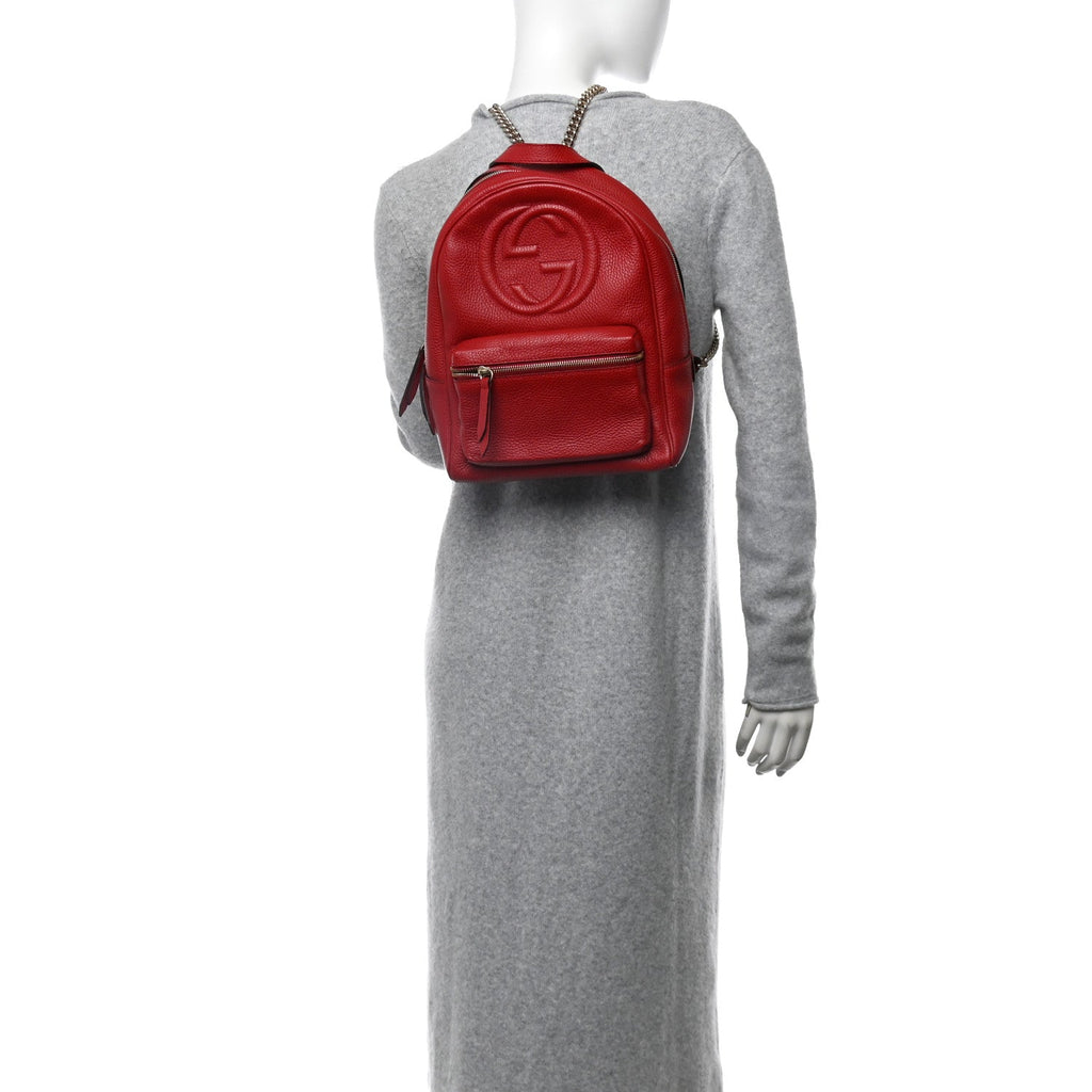 Pebbled Calfskin Soho Chain Backpack Hibiscus Red