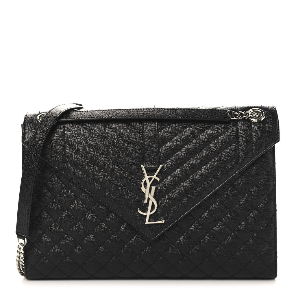 Grain De Poudre Textured Mixed Matelasse Large Triquilt Monogram Satchel Black