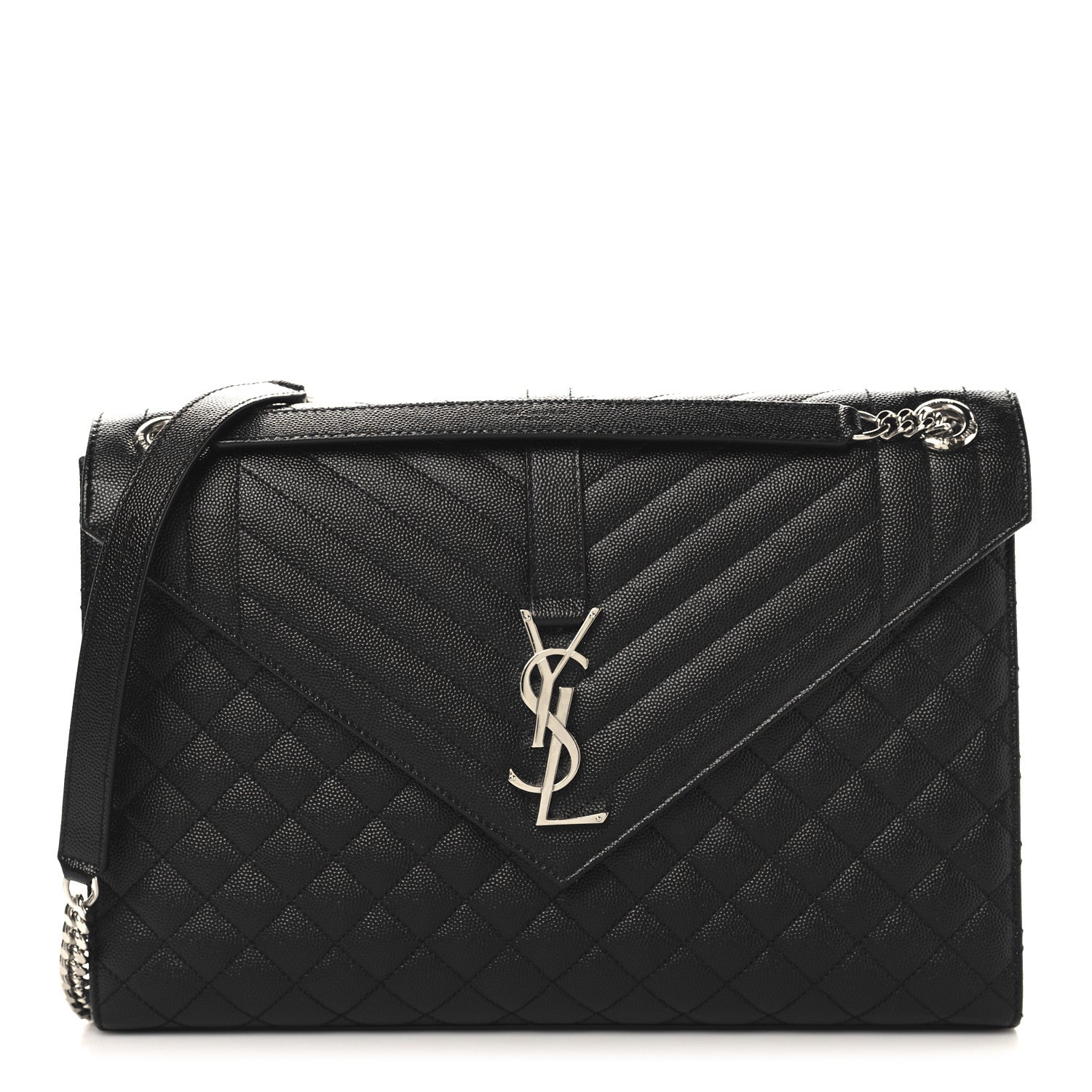 Grain De Poudre Textured Mixed Matelasse Large Triquilt Monogram Satchel Black