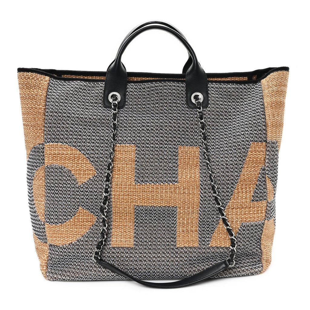 Mixed Fibers Large Shopping Bag Blue Beige