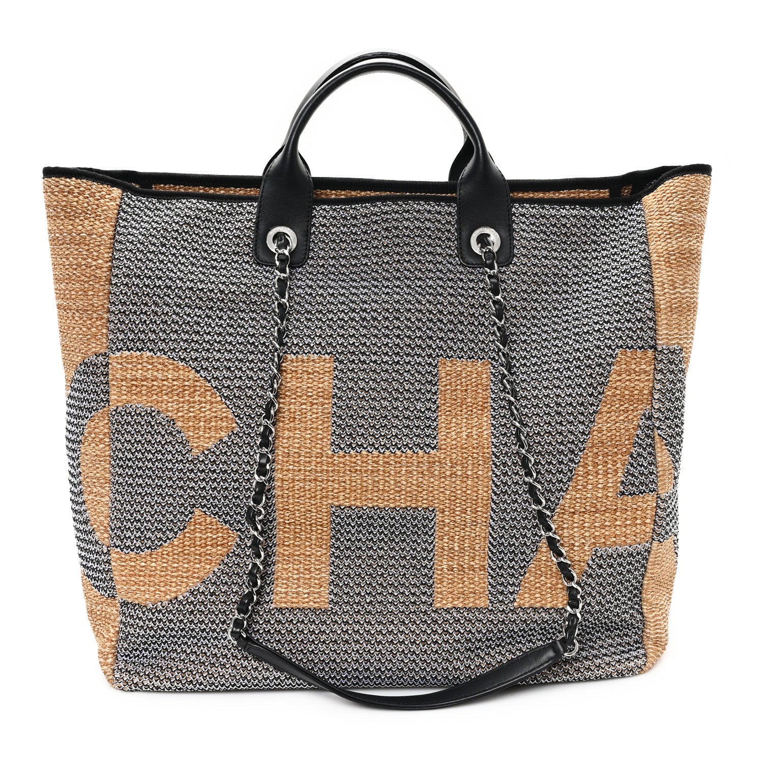 Mixed Fibers Large Shopping Bag Blue Beige