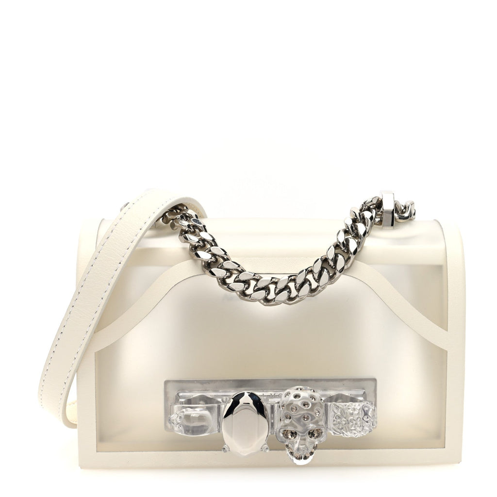 Calfskin Polyurethane Mini Jeweled Knuckle Satchel Clear White