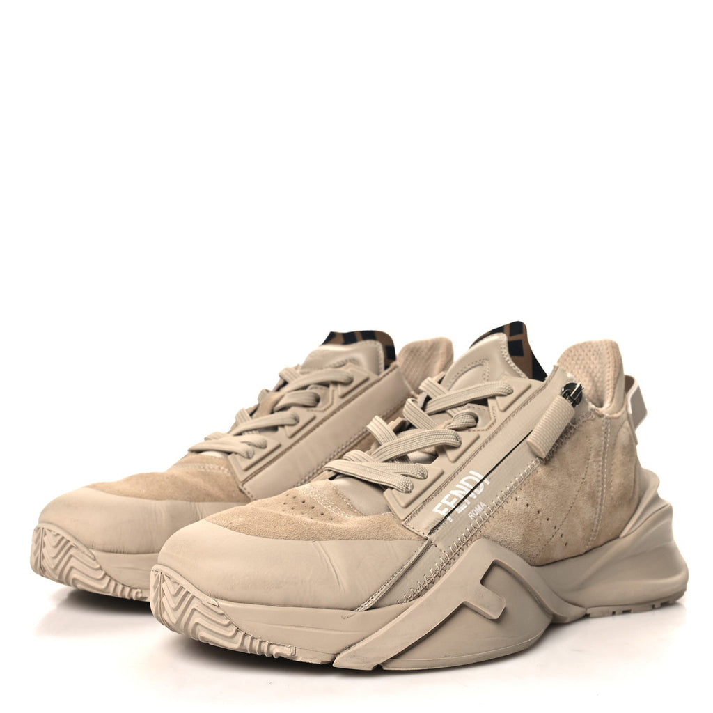 Suede Tessuto FF Fendi Flow Low Top Sneakers 39 Beige Tobacco Black