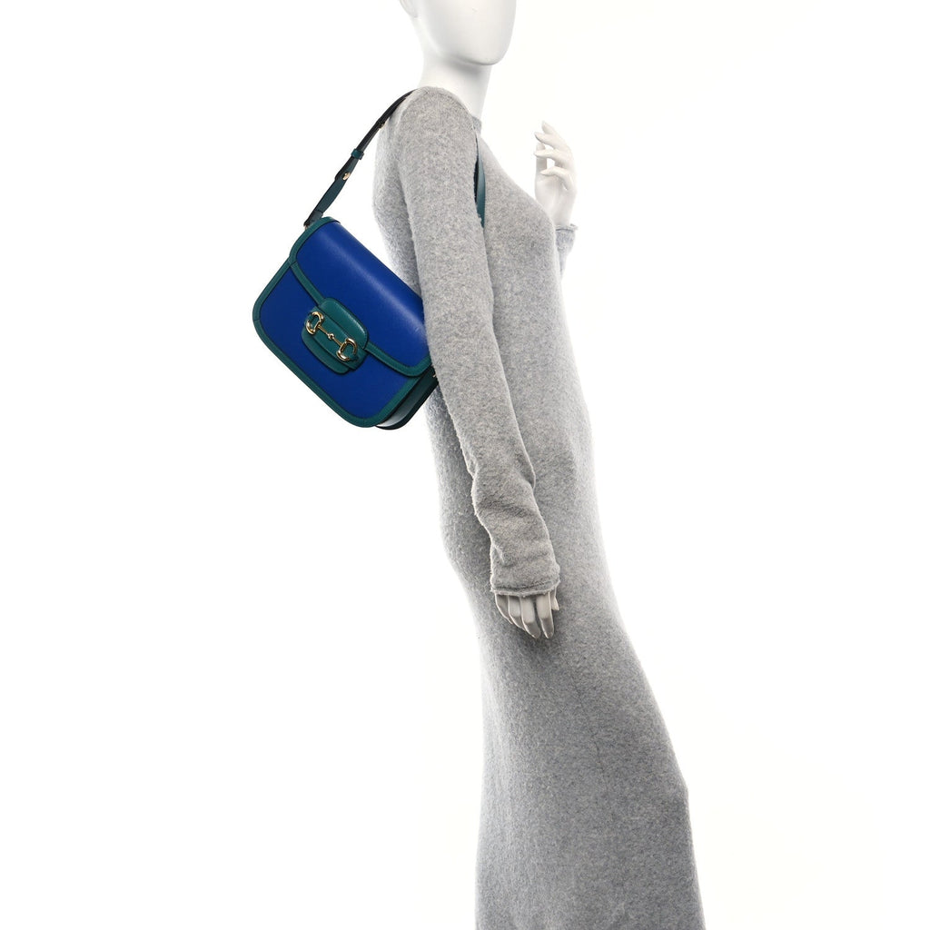 Azalea Calfskin Horsebit 1955 Shoulder Bag Imperial Blue Pavone